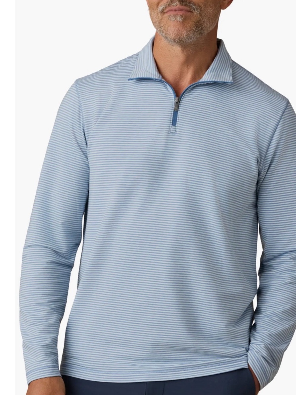 Faherty Light Blue & White Micro-Stripe Quarter-Zip Pullover